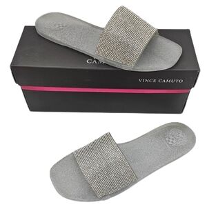 NIB Vince Camuto Embellished Metallic Silver Sparkle Jaquell Jelly Slide Sandal